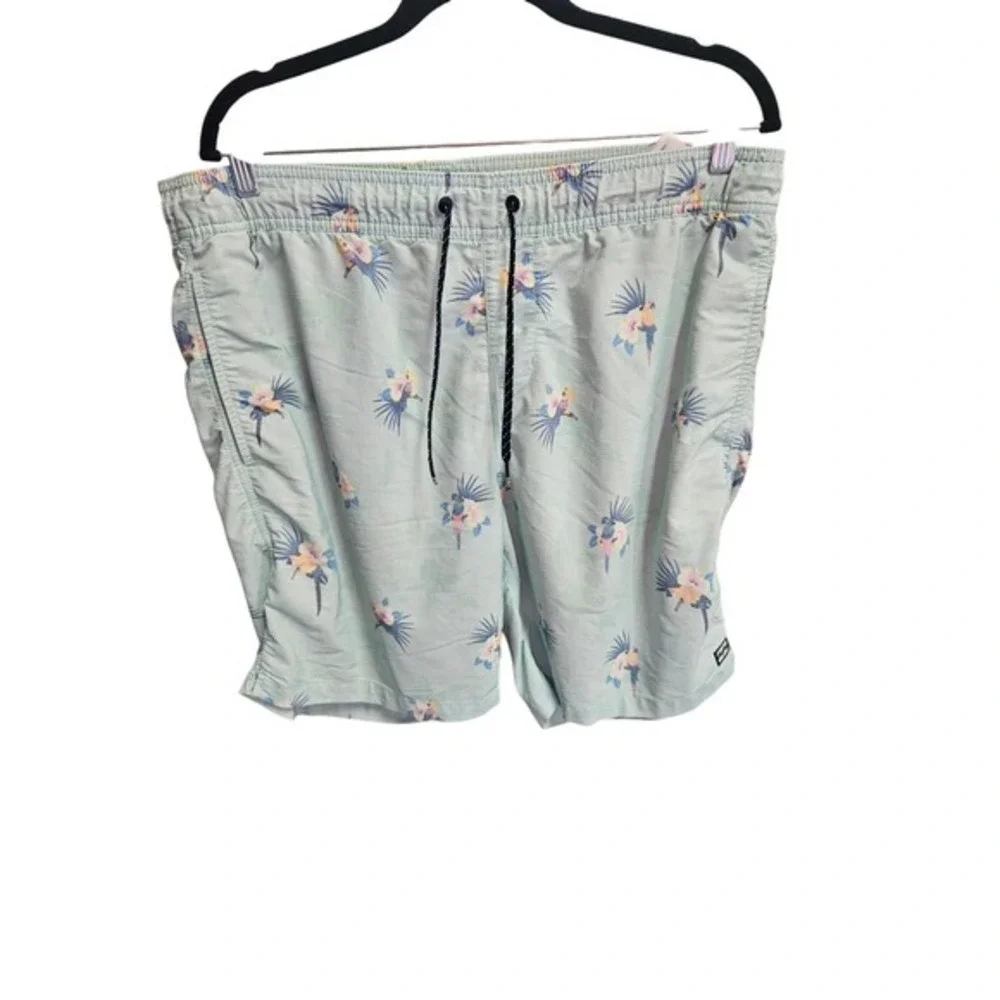Billabong Mens Swim Trunks‎ Parrot Floral Print Drawstring Closure Blue